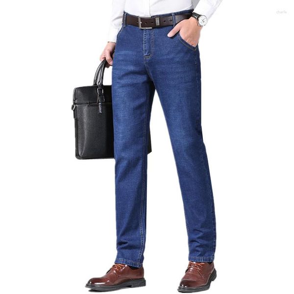 Jeans da uomo in puro colore da uomo casual dritti pantaloni da pendolarismo neri / blu taglia 28-40