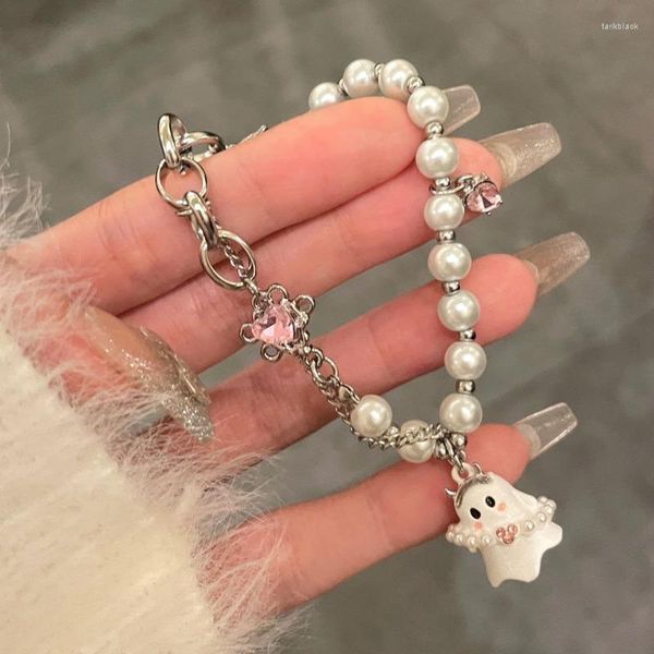 Bracciale per amanti con perline fantasma nero bianco Y2K Accessori per gioielli per ragazze dolci e piccanti Bracciali per coppie romantiche