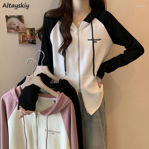 Felpe con cappuccio da donna Donna Autunno con pannelli per il tempo libero Studenti morbidi Zip progettata Dolce Patchwork Delicato Harajuku Streetwear College Fashion Y2k