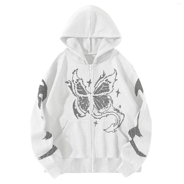 Hoodies femininos casual y2k moletom com capuz jaqueta de lã moda borboleta impressão topo europeu americano rua tendência plus size sudadera