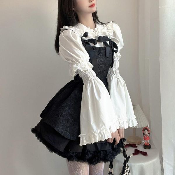 Camicette da donna 2023 Maniche svasate rimovibili Camicie Volant bianco Donna Fata gotica Estetica Colletto della bambola Top Y2K Harajuku Lolita