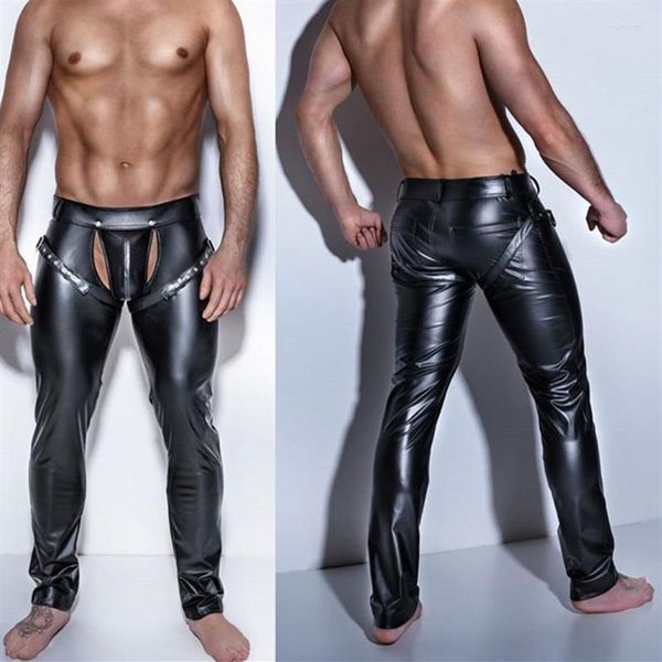 Shapers do corpo masculino calças dos homens virilha aberta couro do plutônio látex leggings fitness lápis calças taniec na rurze clubwear gay sexy260a