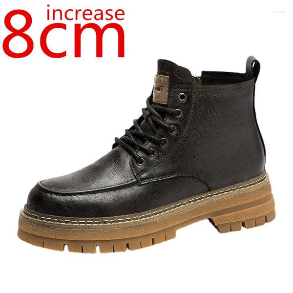 Botas outono/inverno couro genuíno masculino 8cm britânico ao ar livre aumentando neve quente invisível aumentado sapatos de inicialização para homem