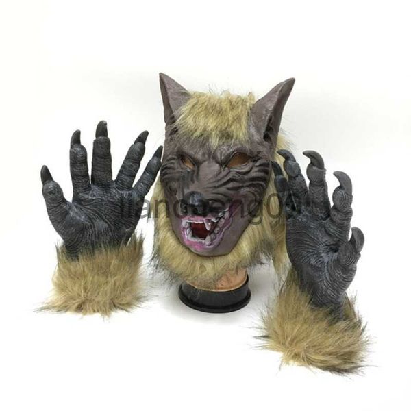 Party Masken Komplettes Set Halloween Maske Wolf Handschuhe Cosplay Halloween Latex Gummi Wolf Kopf Haar Maske Werwolf Handschuh Kostüm Party Scary Decor x0907