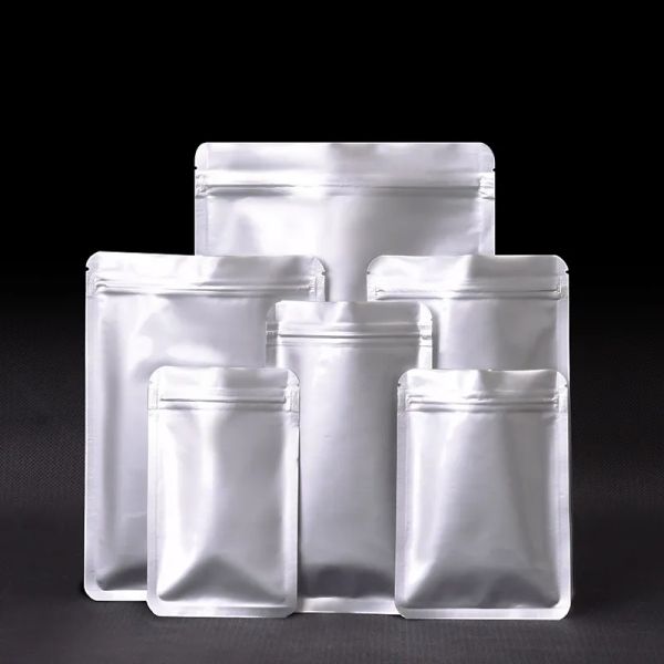 vendita all'ingrosso argento sottovuoto sacchetto di alluminio sacchetto di immagazzinaggio sacchetto riutilizzabile buste per alimenti borse con chiusura a zip o snack chicchi di caffè LL