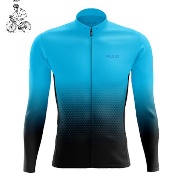 Radfahren Shirts Tops blau radtrikot männer langarm huub team fahrrad kleidung straße mtb uniform mountainbike sportbekleidung ropa ciclismo hombre 230907