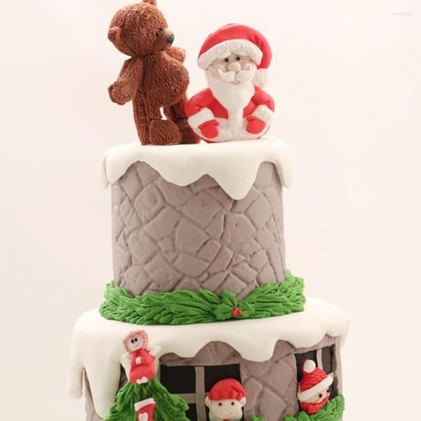 Stampi da forno Stampo per fondente natalizio in silicone 3D Babbo Natale Pupazzo di neve Decorazione torta Strumenti per biscotti al cioccolato