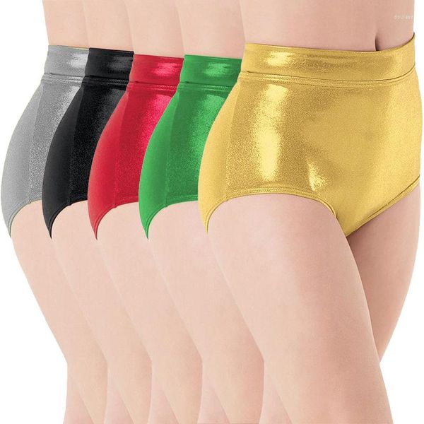 Stage Wear Mulheres Ballet Dança Trajes Metálicos Briefs Desempenho Brilhante Spandex Bottoms Lycra Cuecas Workout Cheer Booty Shorts