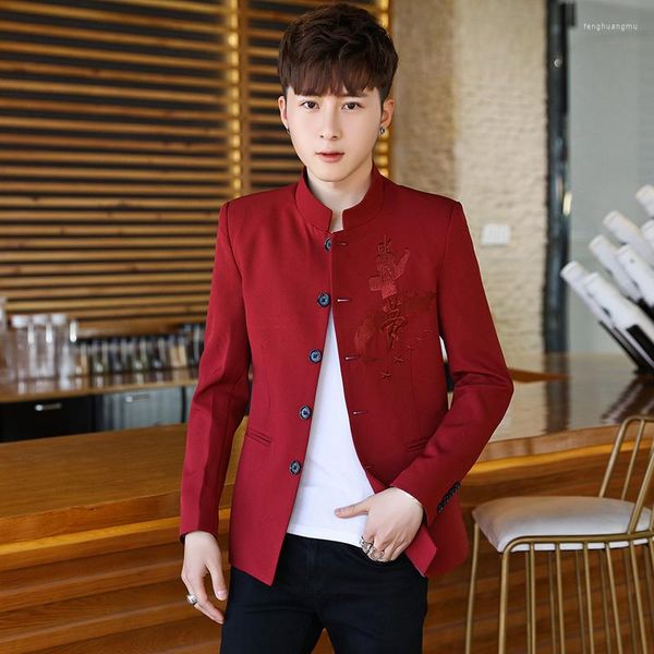 Ternos masculinos zhongshan terno masculino juventude auto-cultivo chinês gola estilo vestido de casamento desempenho anfitrião