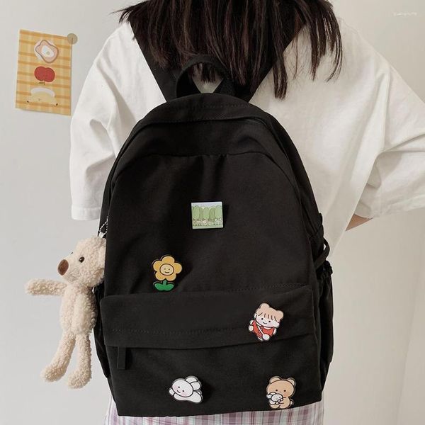 Schultaschen 2023 Frauen Nylon Rucksack Bär Weiblicher Student College Teenager Mädchen Mode Lässig Mädchen Puppe