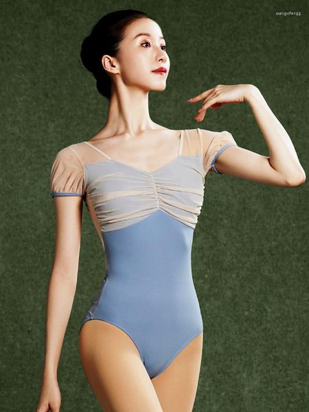 Sahne Giyim Balesi Temel Eğitim Elbisesi Yetişkin Sanat Test Bodysuit Jimnastics Suit Vücut Örgü Kısa Kol Kadın Taytları