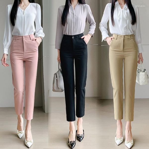 Damenhosen Korea-Stil Büro Damen Rosa/Schwarz/Khaki Anzug Neun-Punkt für Frauen 2023 Sommer High-Taille Slim Casual Bleistiftschlitz