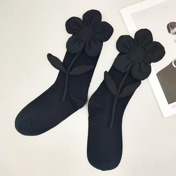 Kadınlar SOCKS Japon Girly Style Lolita Orta Tüp Tatlı Serin Üç Boyutlu Çiçekler Niş JK Diz Üzerinde Uzun Buzağı Sonbahar