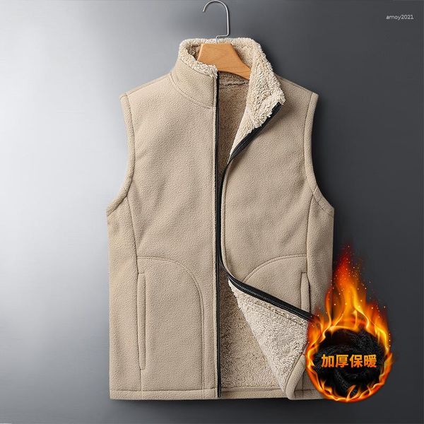 Gilet da uomo Autunno Inverno Uomo Gilet in pile Maschile Cachi Gilet caldo spesso Capispalla Casual Giacca termica morbida antivento senza maniche