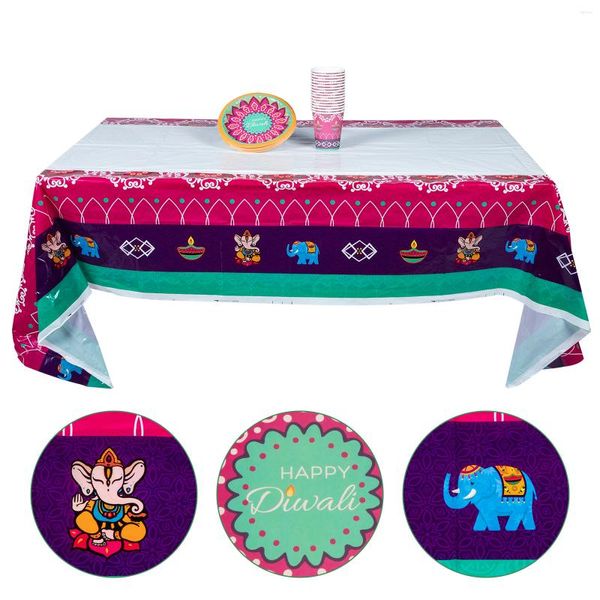 Louça descartável Diwali Party Set Copos de papel Pratos com toalha de mesa Conjuntos Festival Suprimentos para decoração