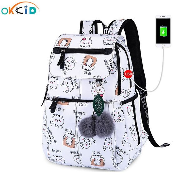 Sırt çantaları Okkid okul çantaları kızlar için kadın dizüstü bilgisayar sırt çantası usb backbag çocuklar sırt çantaları sevimli kedi okul sırt çantası kızlar için çanta paketi 230906