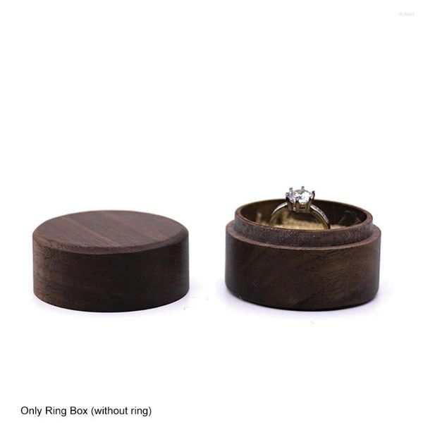 Bolsas de jóias gravadas carta redonda proposta casamento romântico durável caixa de anel de madeira presente acessórios de jóias embalagem portátil vintage