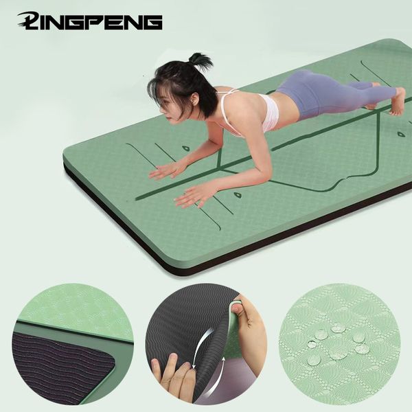 Yoga paspaslar 6mm TPE Mat Pozisyon Hattı ile Çift Renk Ev Fitness Jimnastik Pilates Yeni Başlayanlar Lover 230907