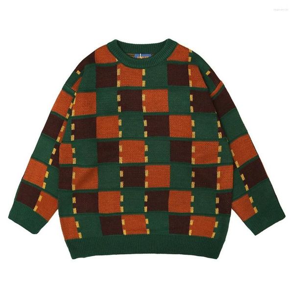 Suéteres femininos moda verde vintage designer oversized argyle xadrez mulher mulheres roupas suéter pulôver femme chandails top