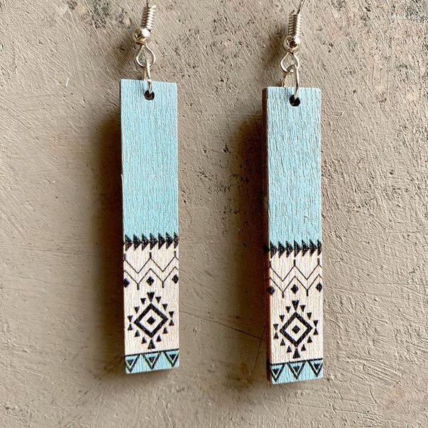 Brincos pendurados boêmio tribal adorável fofo asteca madeira longa
