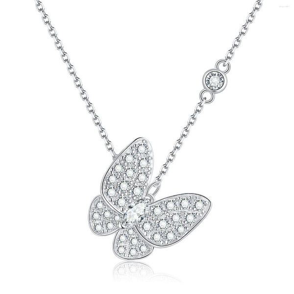 Chaînes Papillon Moissanite Collier Pendentif 18K Or Blanc Plaqué 925 Argent Sterling Pour Femmes Bijoux De Fête De Mariage