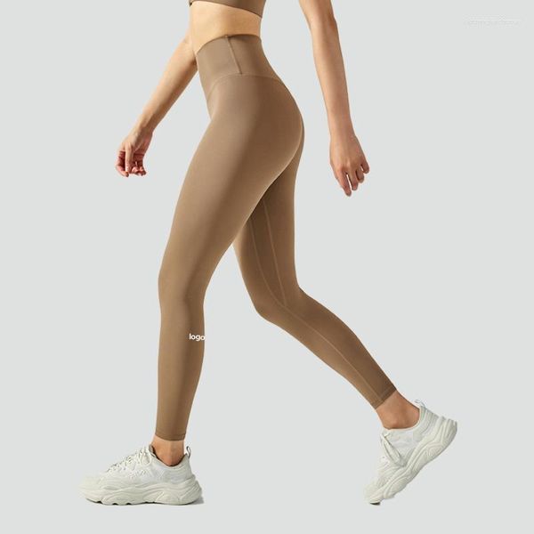 Pantaloni attivi con logo Lycra Yoga Donna Vita alta morbida Sollevamento dell'anca Comodo Leggings da palestra da corsa Tasca interna Sport