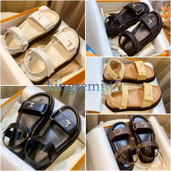 Tasarımcı Sandalet Sunset Fildişi Siyah Konforlu Düz Sandal Yaz Moda Örgü Deri Kadın Sandalet Espadriller Cordoba Saman Sandal Boyutu 35-42