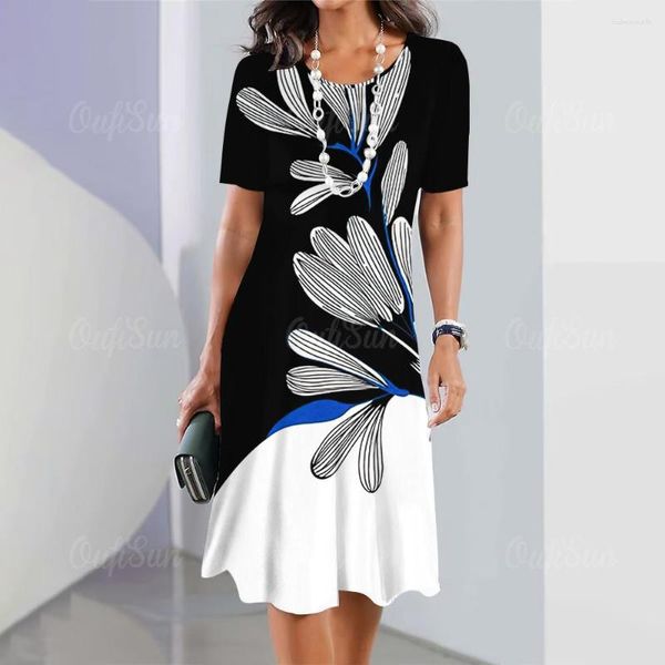 Casual Kleider Frauen Mode Frauen Kleidung 3d Blume Schmetterling Drucken Kurzen Ärmeln A-Rock Sommer Übergroßen Weiblichen Kleid 2023