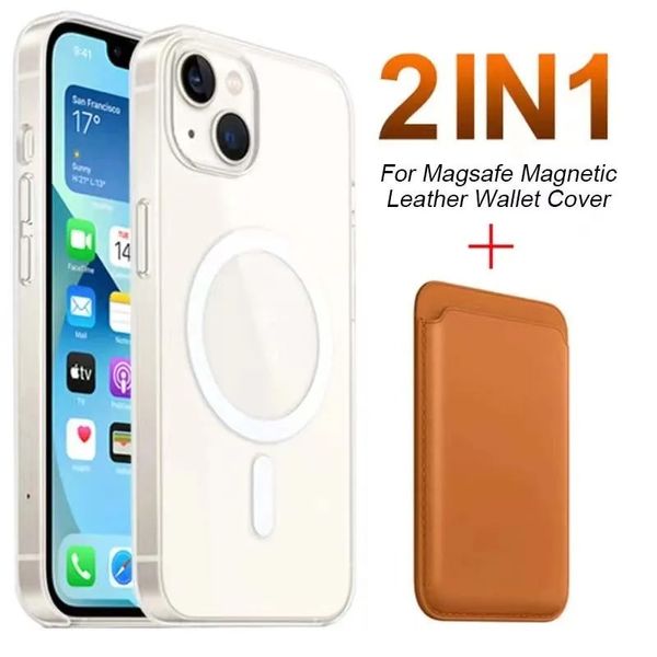 Casos de telefone magnético + com carteira de couro saco de cartão titular caso para magsafe iphone 12 13 14 15 plus pro max mini capa traseira