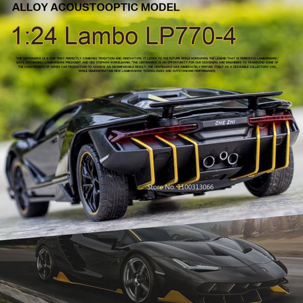 Diecast Model Car 1/24 Lambo LP770-4 Alloy Diecasts Toy Car Modelos Metal Veículos Off-Road 4 Portas Abertas Com Pull Back Brinquedos Colecionáveis Para Crianças 230906