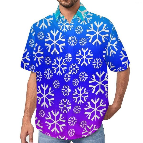 Camicie casual da uomo Camicia bianca con fiocco di neve Camicette streetwear estive larghe da spiaggia viola e blu Abbigliamento oversize dal design a maniche corte