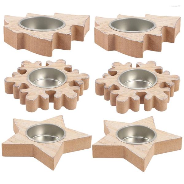 Mum Tutucular 6 PCS Candlestick Noel Ev Dekorasyonları Tablo Ahşap Yaratıcı Tutucu Tealight Partisi Mdf Hediye Aksanları