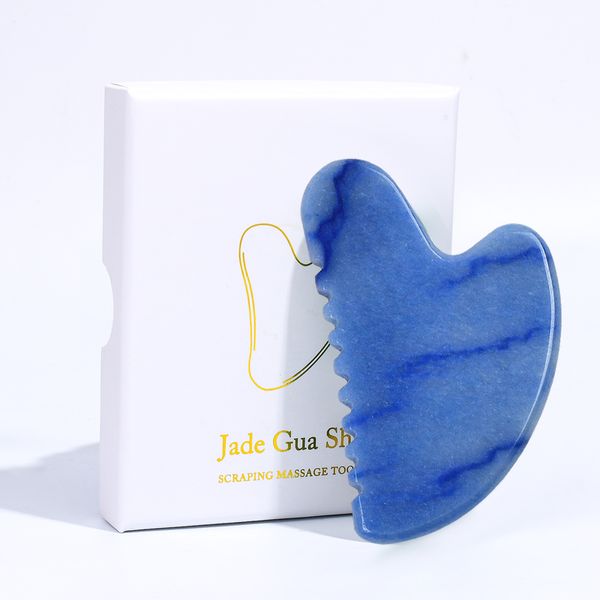 Avventurina blu naturale al 100% Gua Sha Strumento per il viso Raschietto per massaggio Bordo frastagliato Guasha Corpo Agopuntura Bellezza Salute SPA Anti invecchiamento Rughe Stringere la cura della pelle