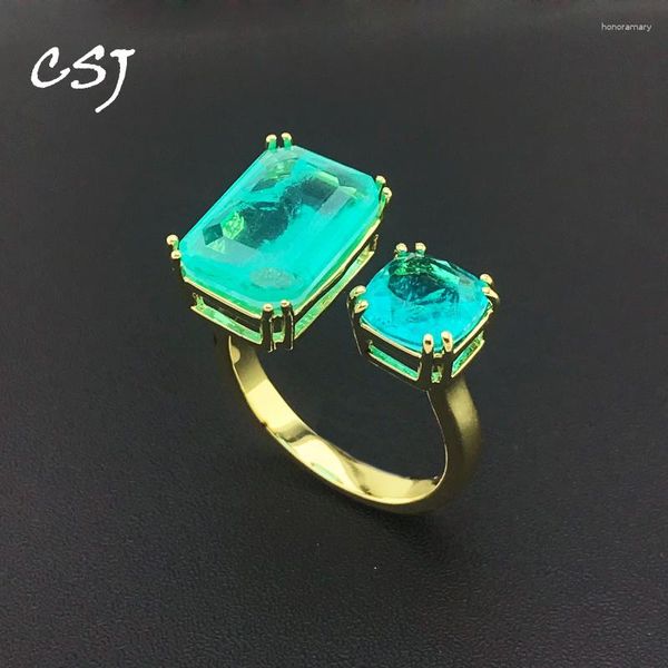 Cluster Ringe CSJ Design Paraiba Turmalin Ring Erstellt Edelstein 10 14mm Hochzeit Für Frauen Geburtstag Schmuck Geschenk