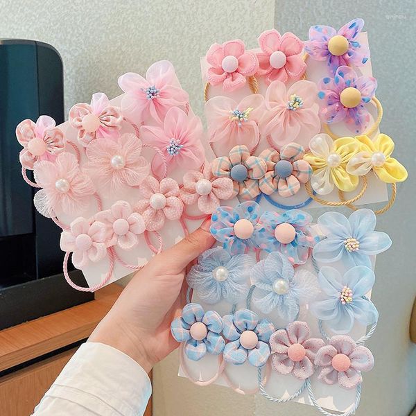 Haarschmuck 10 Teile/satz Baby Mädchen Niedlichen Farben Blumenbänder Pferdeschwanzhalter Chilren Weiche Haargummis Gummi Kinder