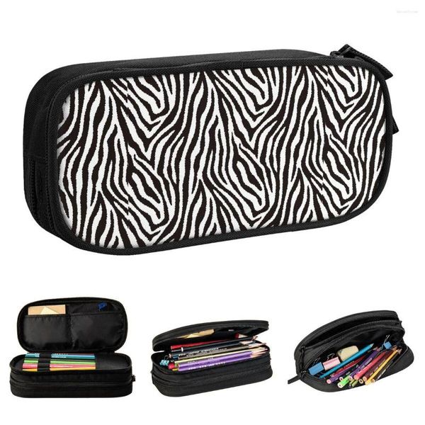 Sacos cosméticos adorável zebra padrão animal lápis caso lápis caneta titular para meninas meninos grande capacidade escritório zíper papelaria