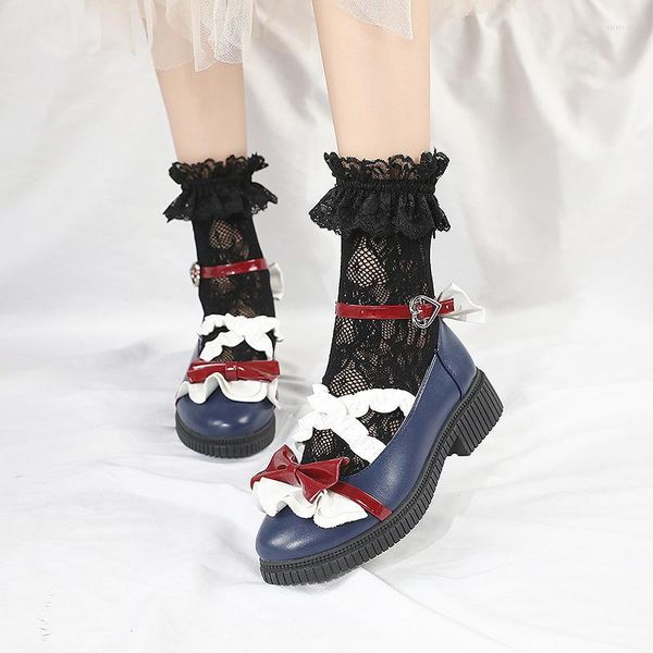 Scarpe eleganti Belle ragazze stile Lolita Studenti principesse Sweety Bowknot Fibbia a cuore Tacco medio Marry Janes