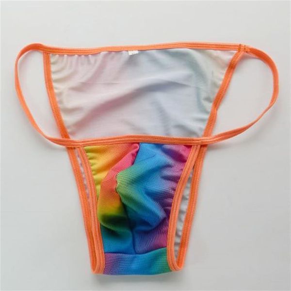 Herren-String-Bikini, modisches Höschen, Ausbuchtung, konturierter Beutel G4484, dehnbare Bade-Herrenunterwäsche, Regenbogenfarben255T