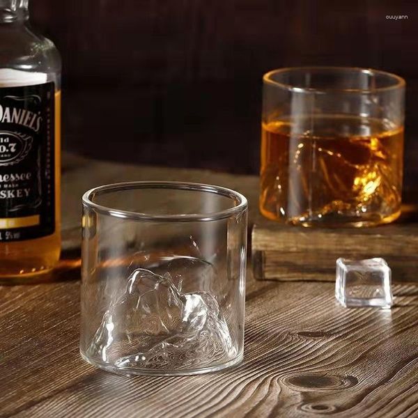 Weingläser, 6 Stück, große Berge, japanischer Whisky, altmodisches Whisky-Steinglas, Whisky-Glas, Holz, Geschenkbox, Wodka-Becher