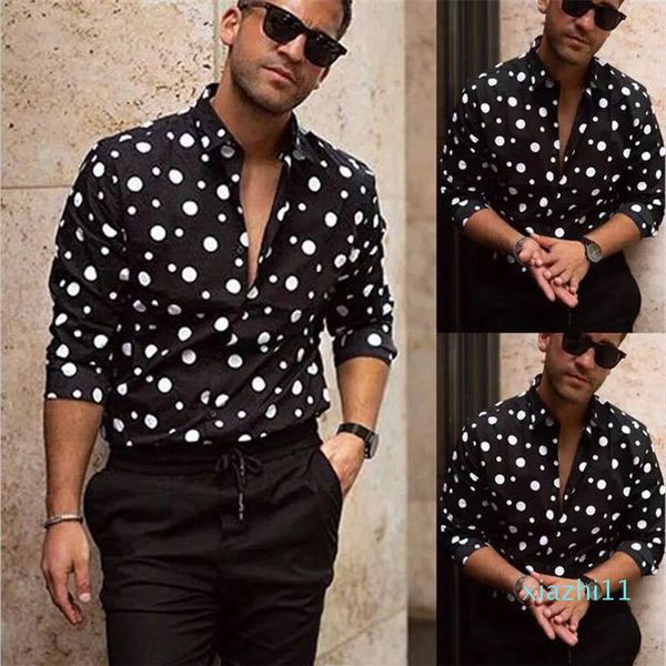 fashion-Polka Dot Mens Designer Shirt Autunno Manica lunga Casual Camicie eleganti da uomo Stile Homme Clothing3199