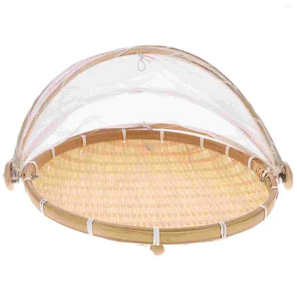 Conjuntos de louças Net Cover Cesta de bambu Cestas tecidas Artesanato Manual Malha Recipiente Secagem Dustpan