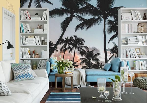 Wallpapers CJSIR Papel de Parede 3D Personalizado Papel de Parede Mural Tailândia Praia Coconut Grove Estilo Tropical Fundo Parede Decoração de Casa