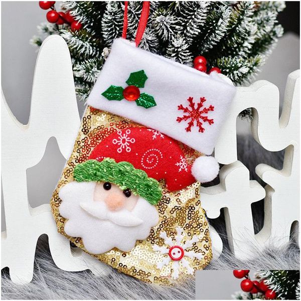 Decorações de Natal Bling Meias Ornamento Santa Boneco de Neve Estatueta Lantejoula Pequeno Saco de Presente Faca Garfo Er Set para Home Party Jantar Dr Dhb5W