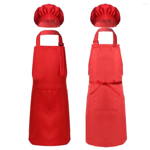 Conjuntos de roupas crianças chef avental chapéu frente bolso bib menino meninas ajustável cozinha artesanato para cozimento pintura cozinhar treinamento desgaste