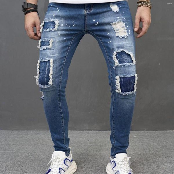 Männer Jeans Mann Herbst Lange Hosen Herren Slim Fit Gesäß Zerrissene Retro Straße Enge Dünne Streetwear Hosen Lose Kleidung