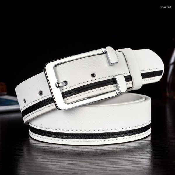 Cintos clássico couro de negócios cinto homens masculino cintura cinta de couro pino fivela branco genuíno para calças banda ceinture