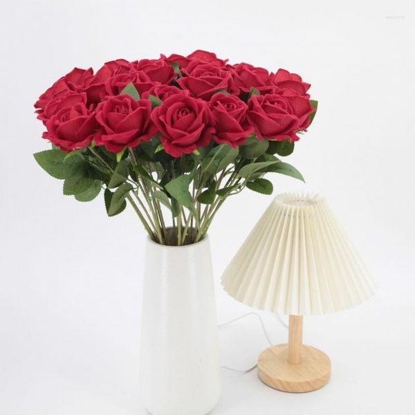 Flores decorativas pequena flanela artificial rosa com pérola flor falsa decoração de parede casa el dia dos namorados