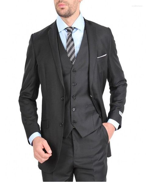 Ternos masculinos mais recentes blazer calças design cinza escuro casamento para homens 3 peças (jaqueta calças colete gravata) smoking casaco de baile jantar festa wear