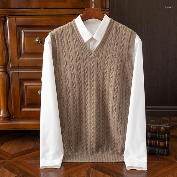 Männer Pullover Herbst/Winter Koreanische Twisted Pullover Kaschmir Licht Luxus Vielseitiger Pullover Solide V-ausschnitt Weste Bluse