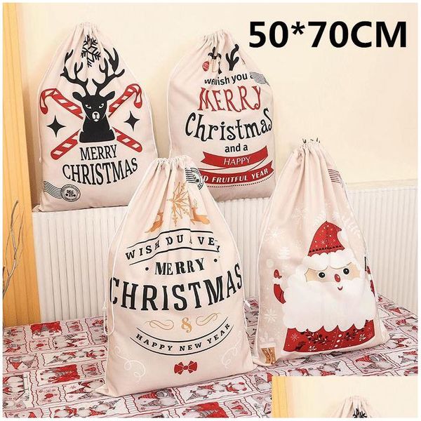 Decorações de Natal Santa Sacos Presente Dstring Canvas Grande Claus Bag Atacado Rra40 Drop Delivery Home Garden Festive Party Supplies Dh6ry